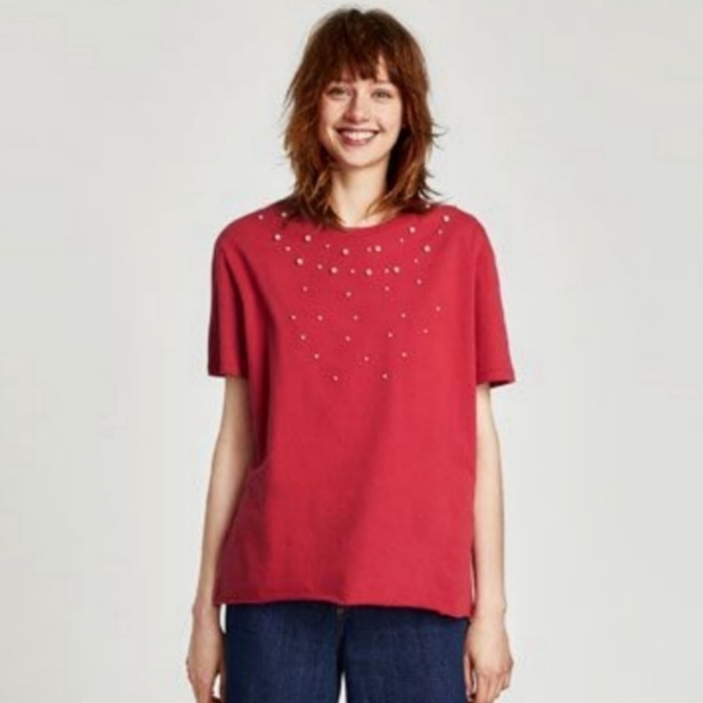 ZARA Pearl T Shirt sz. M